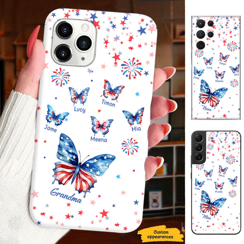 American Flag Butterflies Grandma Of July Personalized Phone Case - mockup 2 of 5