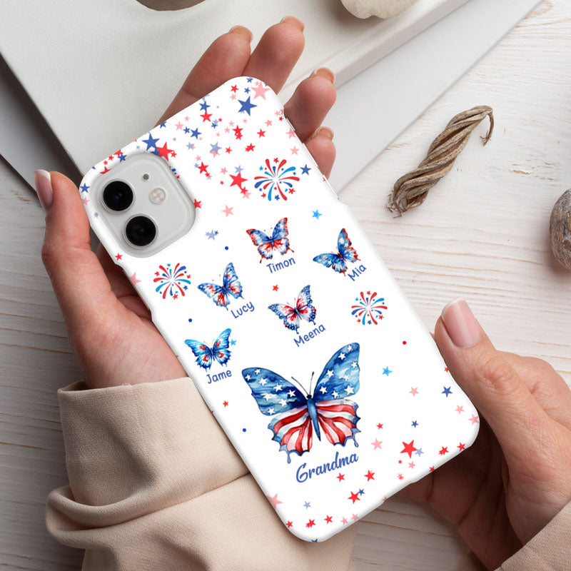 American Flag Butterflies Grandma Of July Personalized Phone Case - mockup 3 of 5