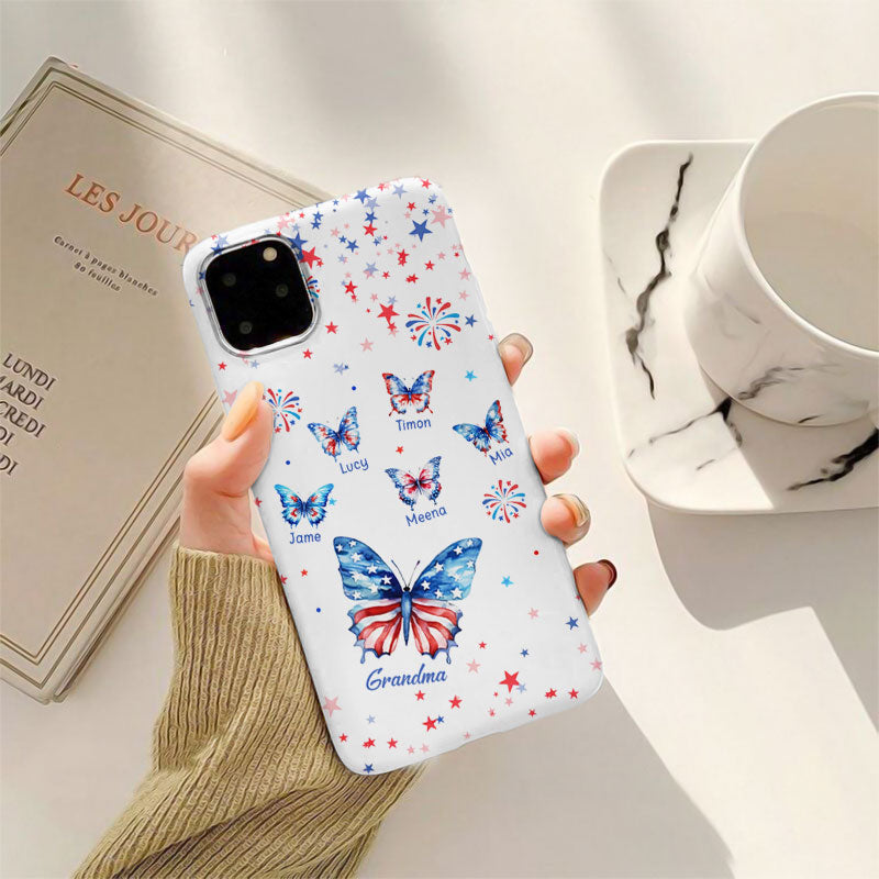 American Flag Butterflies Grandma Of July Personalized Phone Case - mockup 4 of 5