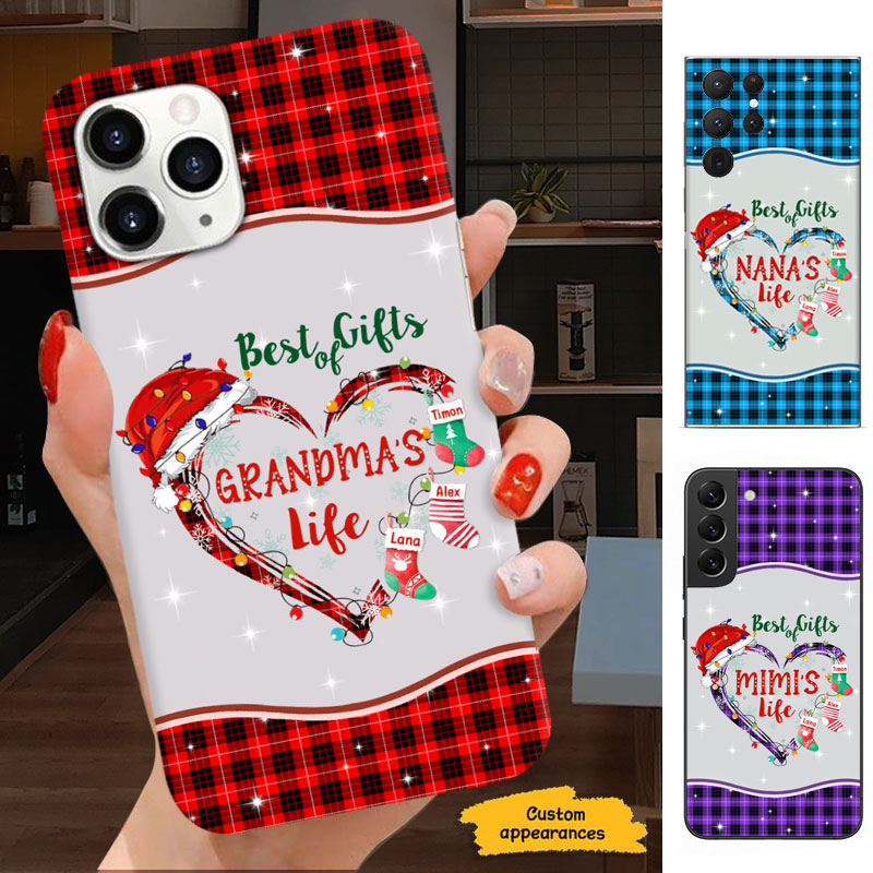Best Of Gifts Grandma Life Christmas Stockings Plaid Heart Personalized Phone Case - mockup 2 of 6