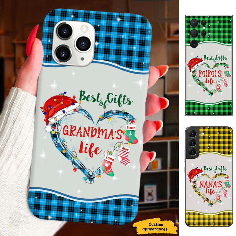 Best Of Gifts Grandma Life Christmas Stockings Plaid Heart Personalized Phone Case - mockup 3 of 6