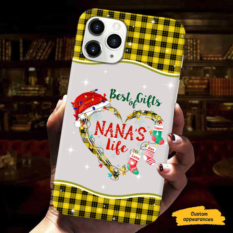 Best Of Gifts Grandma Life Christmas Stockings Plaid Heart Personalized Phone Case - mockup 4 of 6