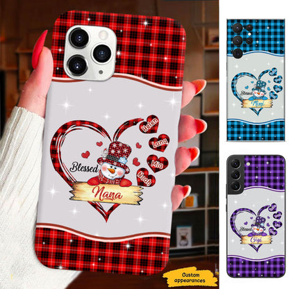 Blessed Grandma Snowman Buffalo Plaid Heart Grandkids Personalized Phone Case - mockup 1 of 6