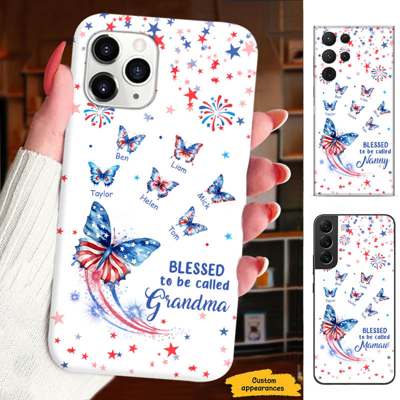 Blessed To Be Called Grandma American Flag Butterflies Stars Personalized Phone Case - mockup 1 of 5