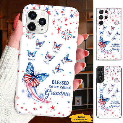 Blessed To Be Called Grandma American Flag Butterflies Stars Personalized Phone Case - mockup 1 of 5