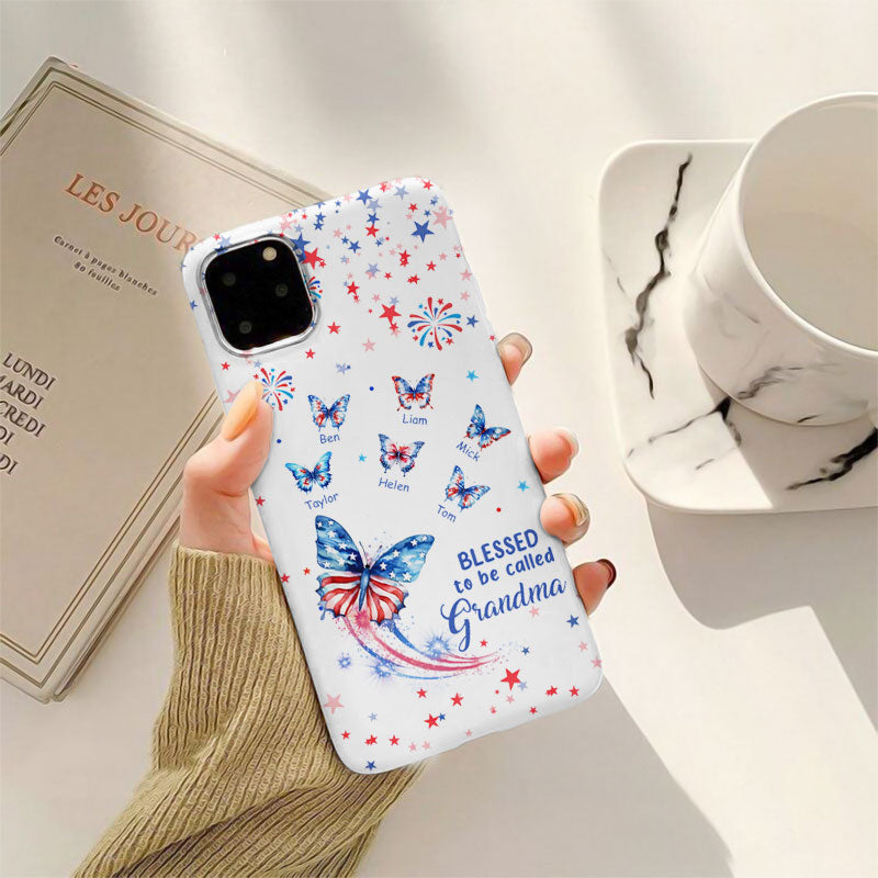 Blessed To Be Called Grandma American Flag Butterflies Stars Personalized Phone Case - mockup 3 of 5
