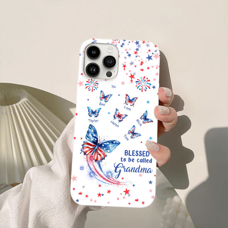 Blessed To Be Called Grandma American Flag Butterflies Stars Personalized Phone Case - mockup 5 of 5