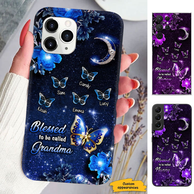 Blessed To Be Called Grandma Crescent Moon Butterflies Personalized Phone Case - mockup 2 of 6
