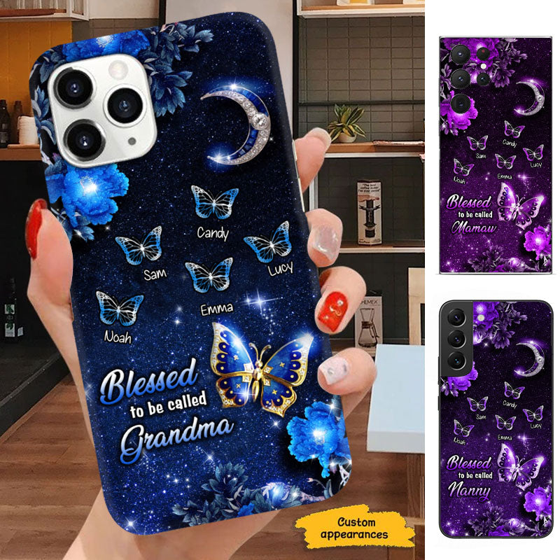 Blessed To Be Called Grandma Crescent Moon Butterflies Personalized Phone Case - mockup 3 of 6