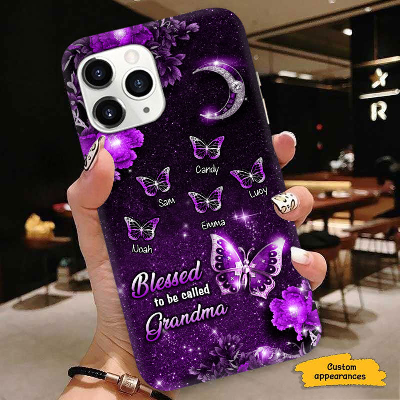 Blessed To Be Called Grandma Crescent Moon Butterflies Personalized Phone Case - mockup 6 of 6