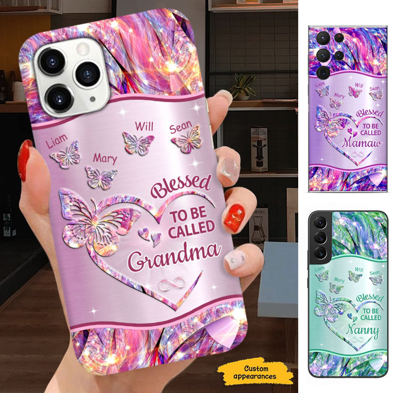 Blessed To Be Called Grandma Holographic Butterfly Heart Personalized Phone Case - mockup 1 of 5
