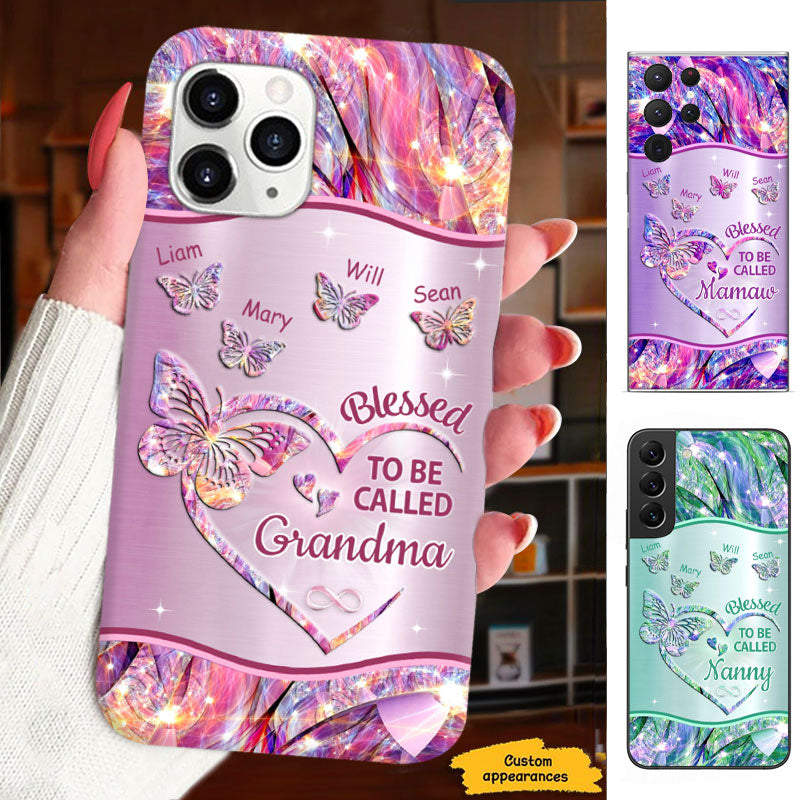 Blessed To Be Called Grandma Holographic Butterfly Heart Personalized Phone Case - mockup 2 of 5