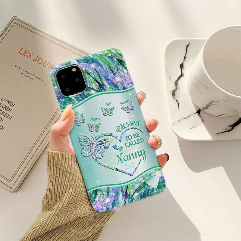Blessed To Be Called Grandma Holographic Butterfly Heart Personalized Phone Case - mockup 4 of 5