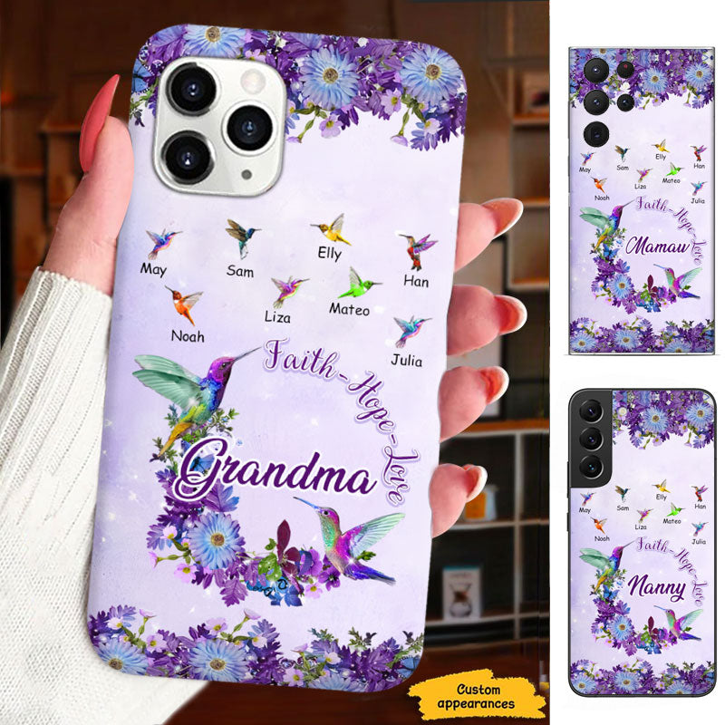 Blessed To Be Called Grandma Hummingbirds Purple Daisy Wreath Personalized Phone Case - mockup 1 of 6