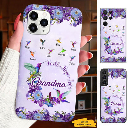 Blessed To Be Called Grandma Hummingbirds Purple Daisy Wreath Personalized Phone Case - mockup 1 of 6