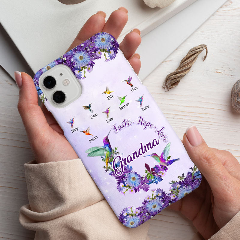 Blessed To Be Called Grandma Hummingbirds Purple Daisy Wreath Personalized Phone Case - mockup 3 of 6