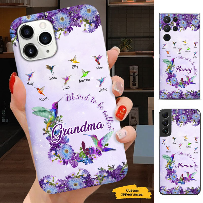 Blessed To Be Called Grandma Hummingbirds Purple Daisy Wreath Personalized Phone Case - mockup 6 of 6