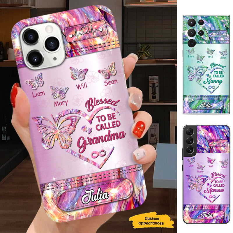 Blessed To Be Called Grandma Pink Hologram Butterflies Heartbeat Name Plate Personalized Phone Case - mockup 1 of 5
