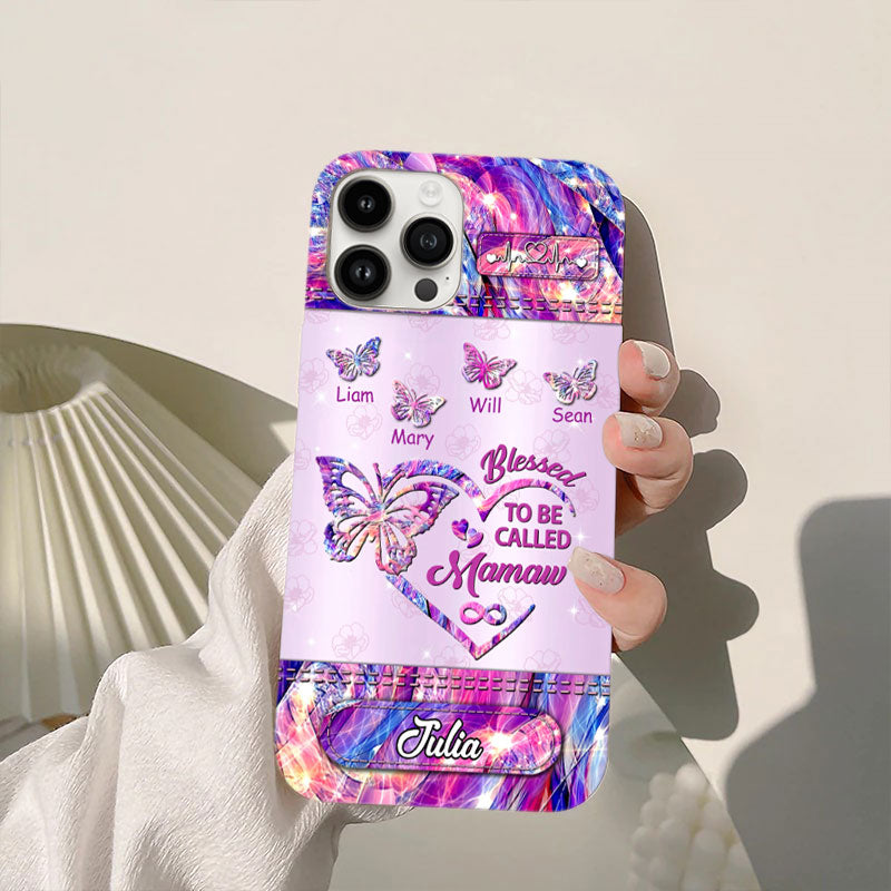 Blessed To Be Called Grandma Pink Hologram Butterflies Heartbeat Name Plate Personalized Phone Case - mockup 5 of 5