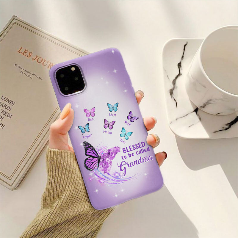 Blessed To Be Called Grandma Purple Butterflies Galaxy Personalized Phone Case - mockup 4 of 6
