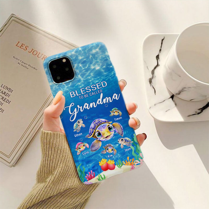 Blessed To Be Called Grandma Sea Turtle Underwater Personalized Phone Case - mockup 2 of 5