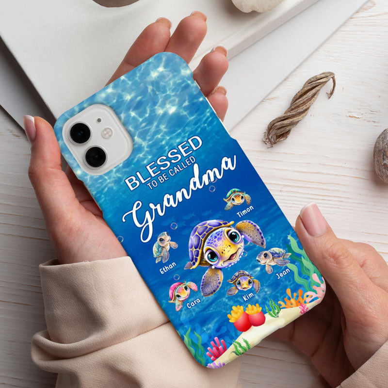 Blessed To Be Called Grandma Sea Turtle Underwater Personalized Phone Case - mockup 3 of 5