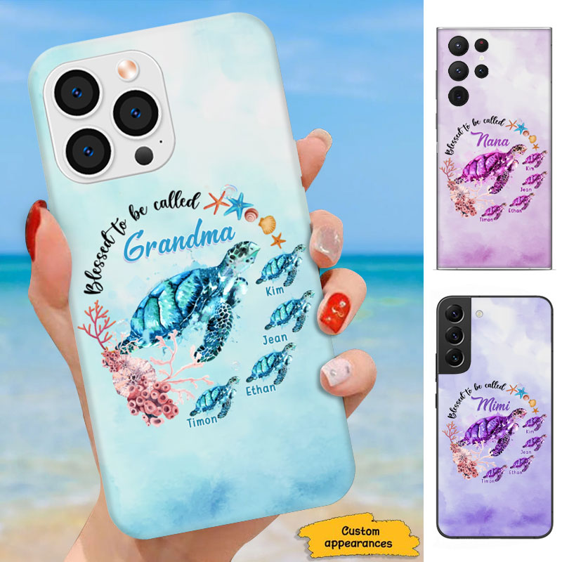 Blessed To Be Called Grandma Sea Turtles Coral Personalized Phone Case - mockup 1 of 5