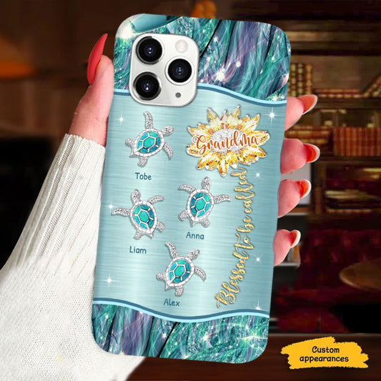 Blessed To Be Called Grandma Sunflower Sea Turtles Personalized Phone Case - mockup 1 of 8