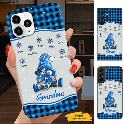 Blue Buffalo Plaid Snowflake Gnome Grandma Grandkids Personalized Phone Case - mockup 1 of 3