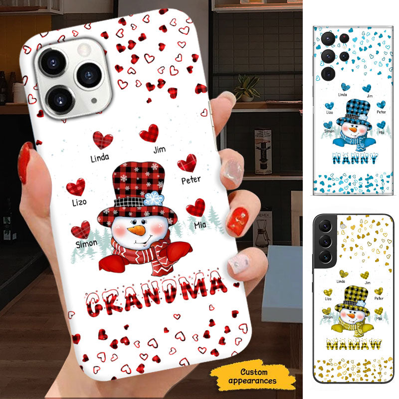 Buffalo Plaid Snowman Hearts Grandma Christmas Personalized Phone Case - mockup 1 of 5