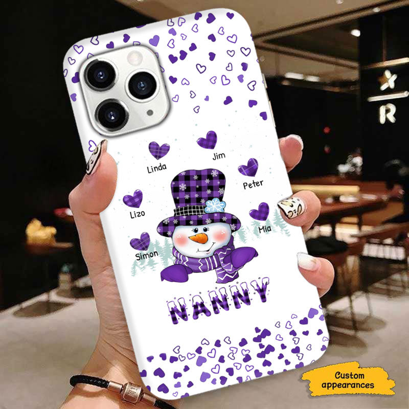 Buffalo Plaid Snowman Hearts Grandma Christmas Personalized Phone Case - mockup 4 of 5