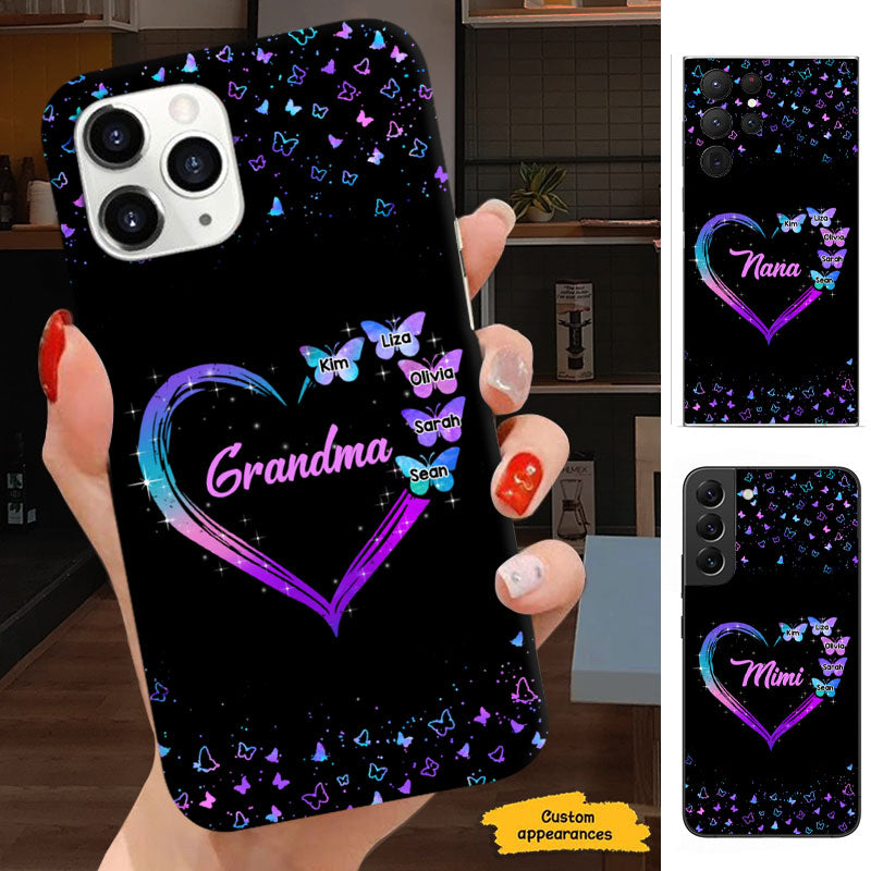 Butterflies Heart Grandma Purple Galaxy Personalized Phone Case - mockup 1 of 4