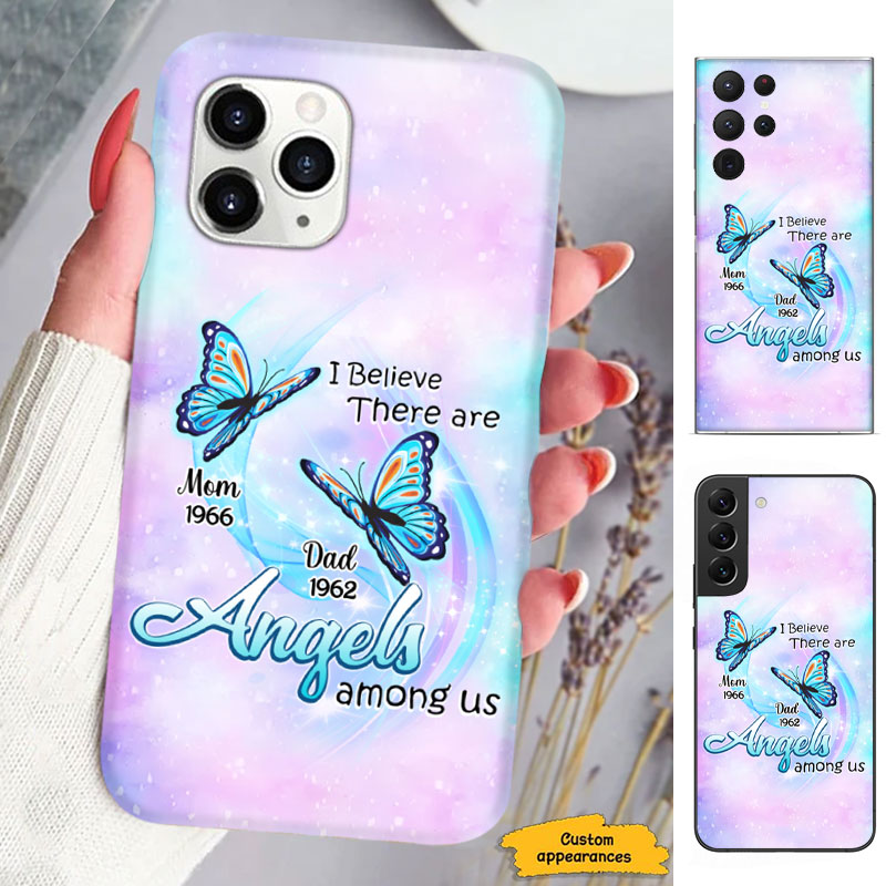 Butterflies I Believe There Are Angels Among Us Memorial Personalized Phone Case - mockup 6 of 6