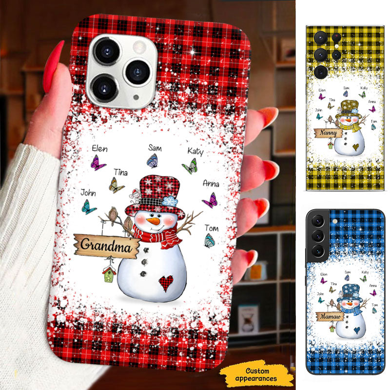 Christmas Snowman Butterflies Glitter Grandma Personalized Phone Case - mockup 1 of 8