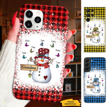 Christmas Snowman Butterflies Glitter Grandma Personalized Phone Case - mockup 1 of 8