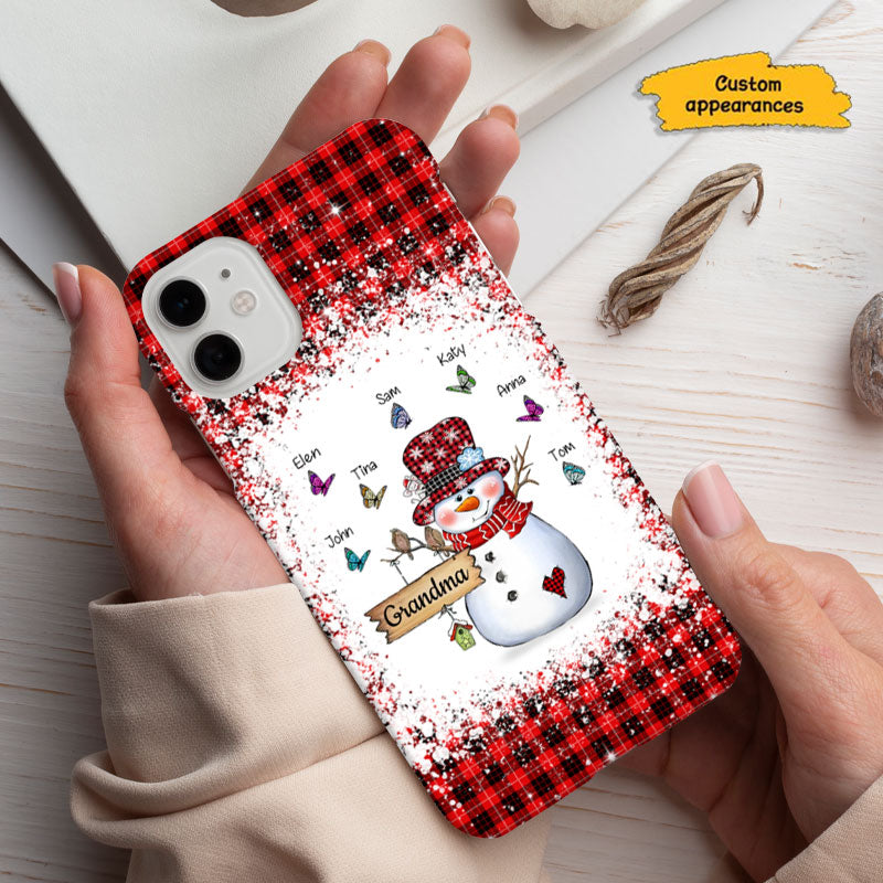 Christmas Snowman Butterflies Glitter Grandma Personalized Phone Case - mockup 3 of 8