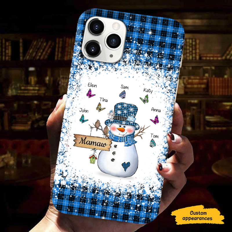 Christmas Snowman Butterflies Glitter Grandma Personalized Phone Case - mockup 5 of 8