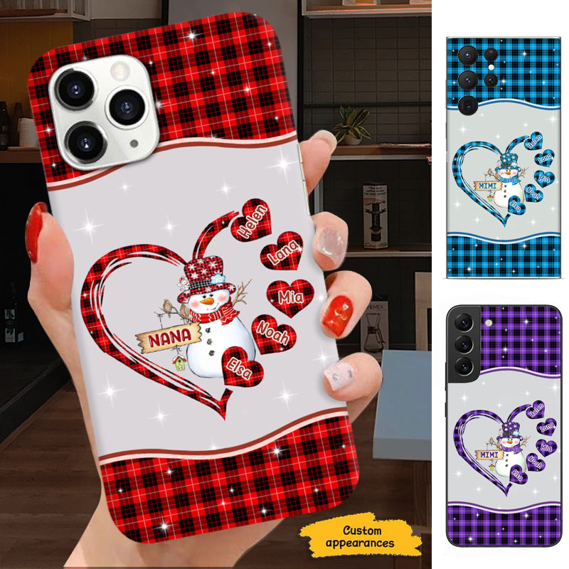Christmas Snowman Red Plaid Hearts Grandma Personalized Phone Case - mockup 1 of 6
