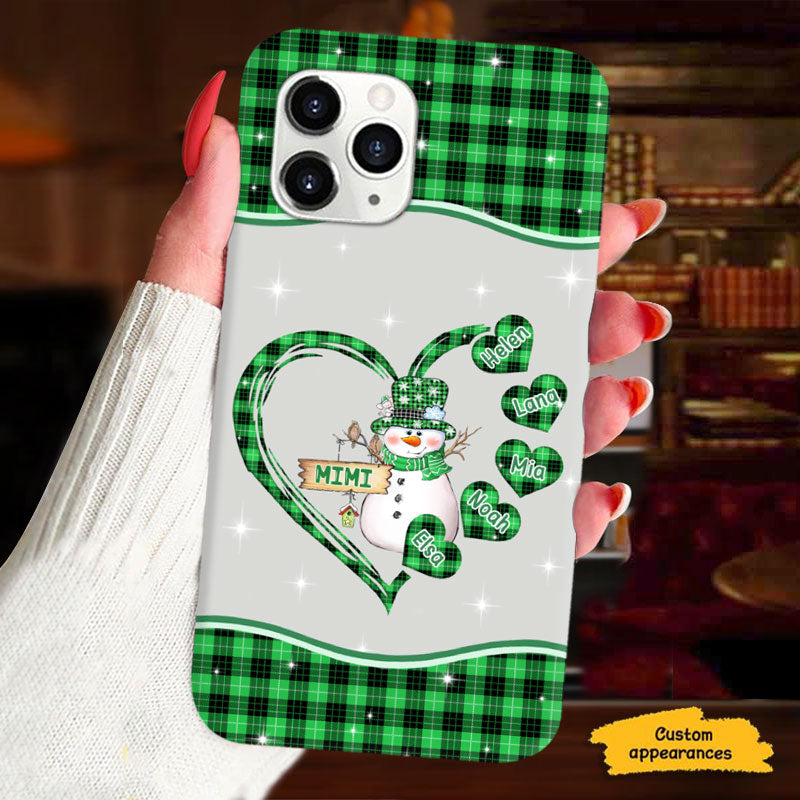 Christmas Snowman Red Plaid Hearts Grandma Personalized Phone Case - mockup 3 of 6