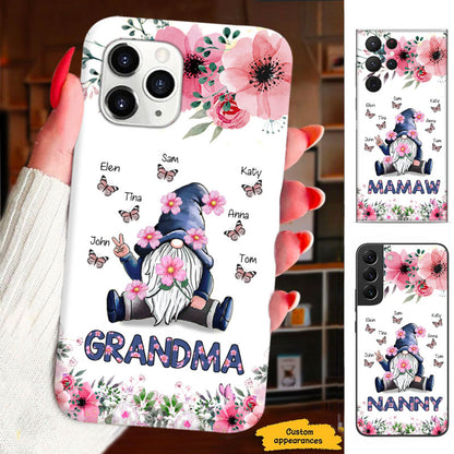 Floral Gnome Grandma Nickname Butterfly Grandkids Personalized Phone Case - mockup 1 of 6