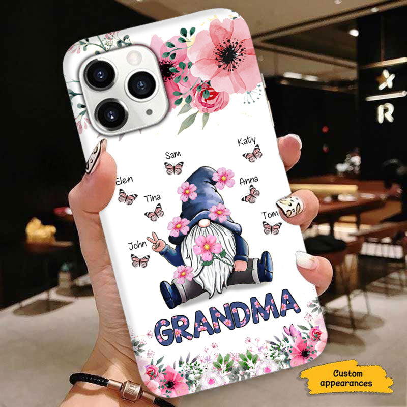 Floral Gnome Grandma Nickname Butterfly Grandkids Personalized Phone Case - mockup 5 of 6