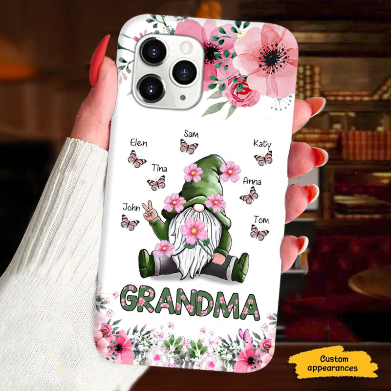 Floral Gnome Grandma Nickname Butterfly Grandkids Personalized Phone Case - mockup 6 of 6