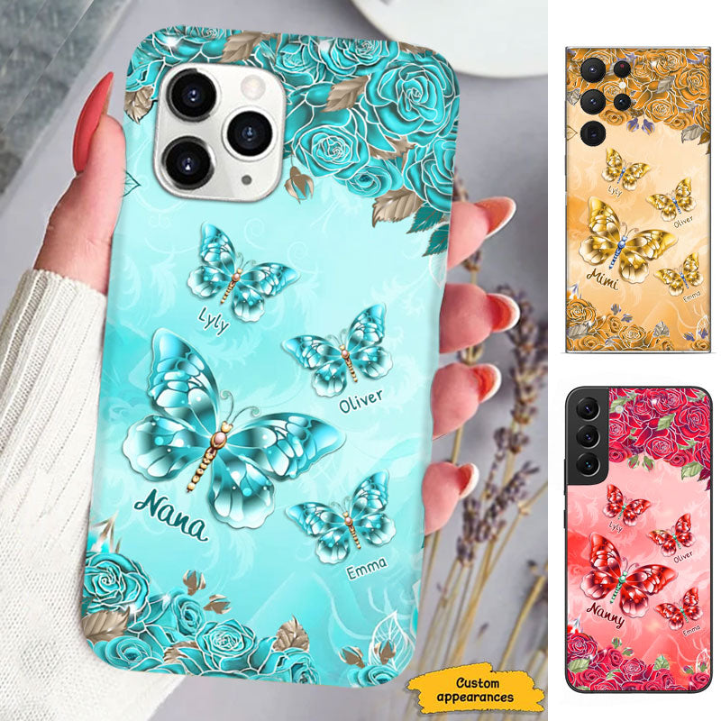 Golden Butterflies Roses Grandma Personalized Phone Case - mockup 6 of 6