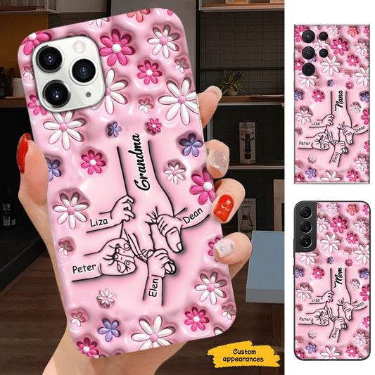 Grandma Holding Hands Pink Flowers Personalized Phone Case - mockup 1 of 5