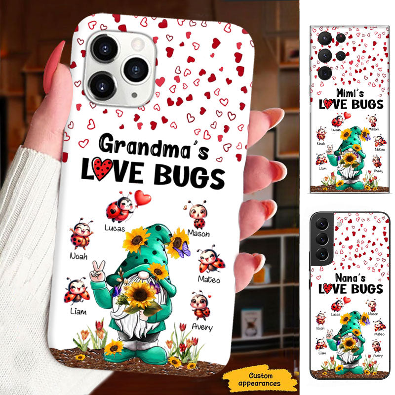 Grandma Love Bugs Gnome Sunflower Ladybugs Red Hearts Personalized Phone Case - mockup 1 of 7