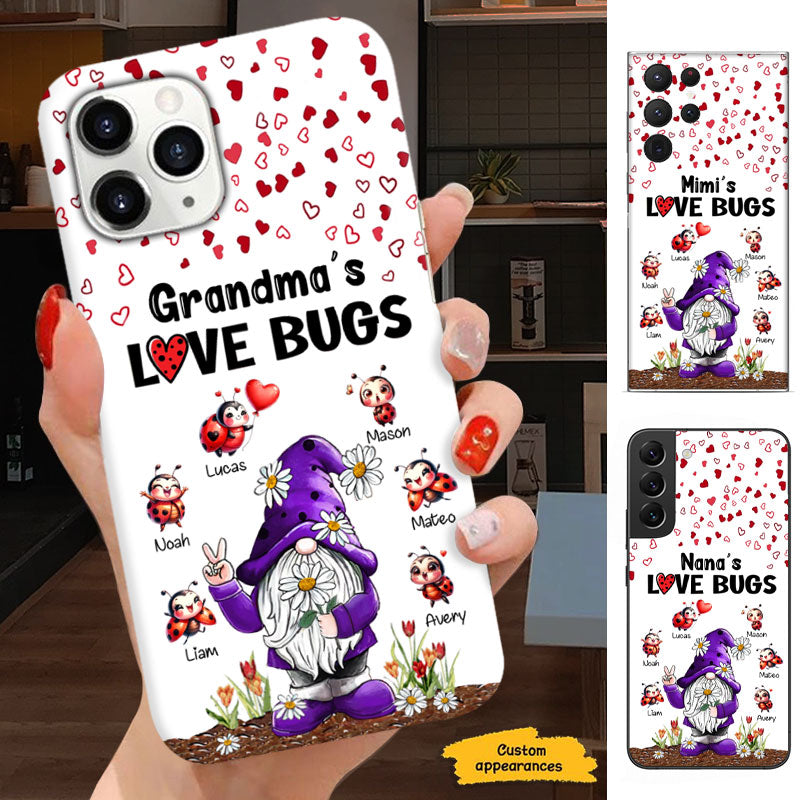 Grandma Love Bugs Gnome Sunflower Ladybugs Red Hearts Personalized Phone Case - mockup 3 of 7