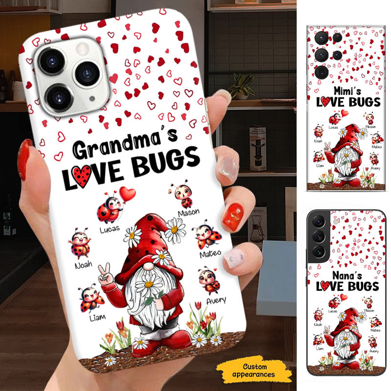 Grandma Love Bugs Gnome Sunflower Ladybugs Red Hearts Personalized Phone Case - mockup 4 of 7