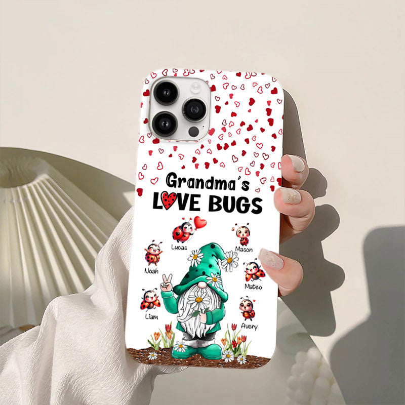 Grandma Love Bugs Gnome Sunflower Ladybugs Red Hearts Personalized Phone Case - mockup 7 of 7