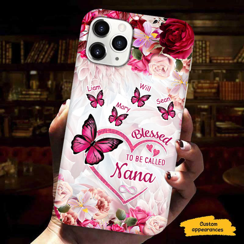Happiness Is Being A Grandma Pink Roses Butterflies Personalized Phone Case - mockup 3 of 6