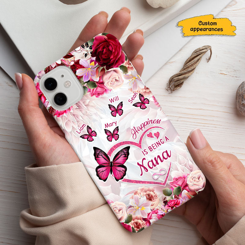 Happiness Is Being A Grandma Pink Roses Butterflies Personalized Phone Case - mockup 5 of 6